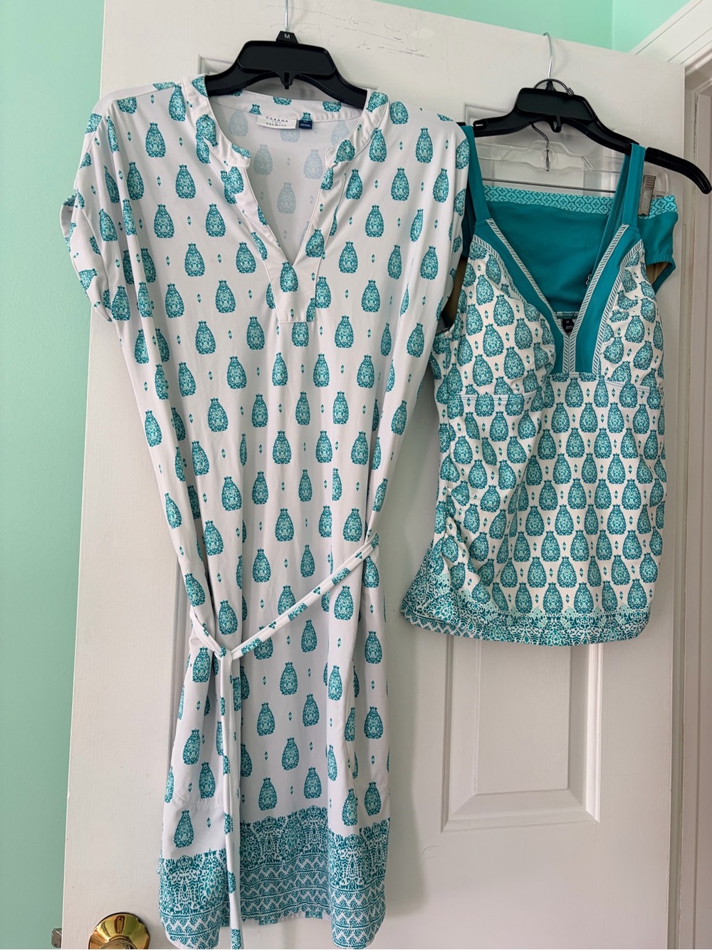 Cabana Life White & Teal Pineapple-Print Coverup Dress with Matching Tankini